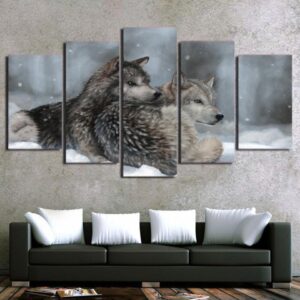 Snow Wolf 5 - Animal 5 Panel Canvas Art Wall Decor