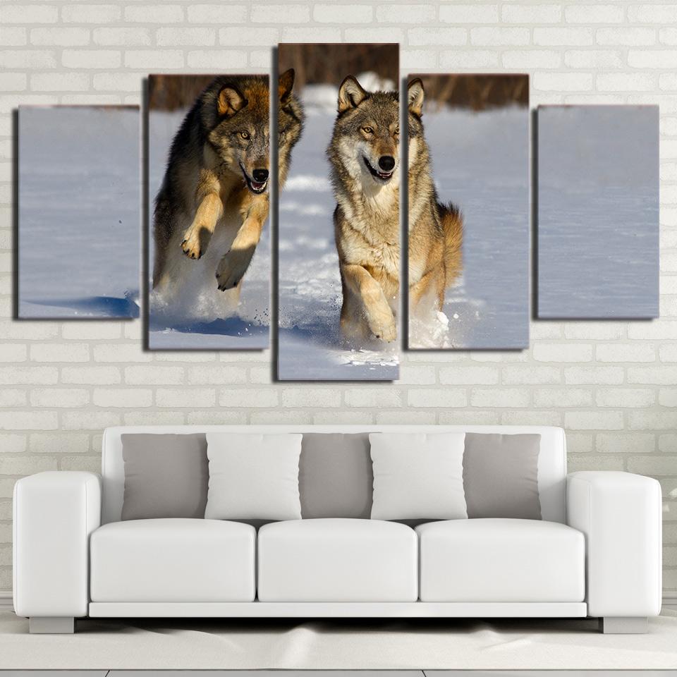 Snow Wolf 6 - Animal 5 Panel Canvas Art Wall Decor Snow Wolf 6 - Animal 5 Panel Canvas Art Wall Decor