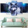 Snow Wolf Moon 21 - Animal 5 Panel Canvas Art Wall Decor