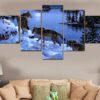 Snow Wolf lake - Animal 5 Panel Canvas Art Wall Decor