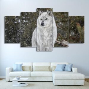 Snow Wolf - Animal 5 Panel Canvas Art Wall Decor