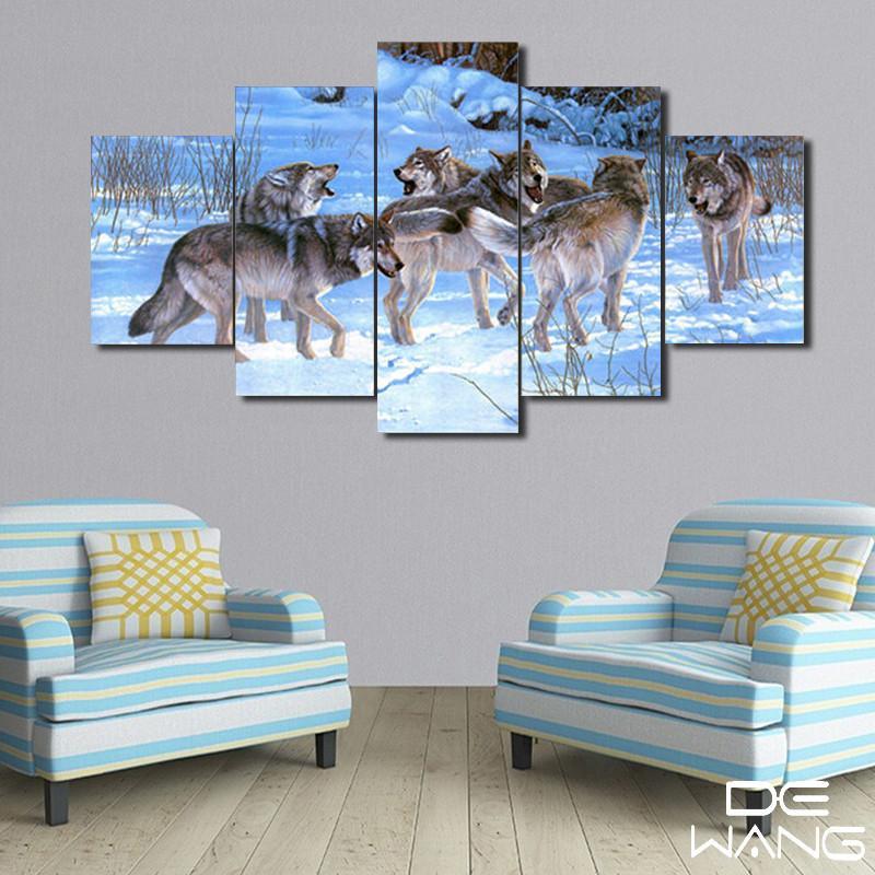 Snow Wolves - Animal 5 Panel Canvas Art Wall Decor Snow Wolves - Animal 5 Panel Canvas Art Wall Decor
