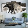 Snow wolf two wolves couple - Animal 5 Panel Canvas Art Wall Decor