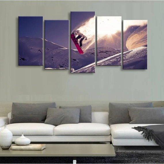 Snowboard Snow - Sport 5 Panel Canvas Art Wall Decor Snowboard Snow - Sport 5 Panel Canvas Art Wall Decor