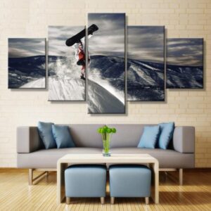 Snowboard Trick Handstand - Sport 5 Panel Canvas Art Wall Decor
