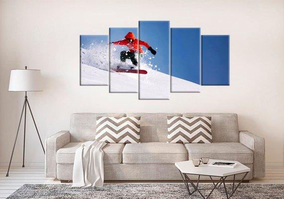 Snowboarding Ski Jumping - Sport 5 Panel Canvas Art Wall Decor Snowboarding Ski Jumping - Sport 5 Panel Canvas Art Wall Decor