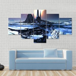 Snowy Alien Planet - Nature 5 Panel Canvas Art Wall Decor