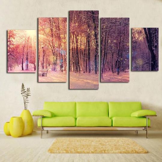 Snowy Forest - Nature 5 Panel Canvas Art Wall Decor Snowy Forest - Nature 5 Panel Canvas Art Wall Decor