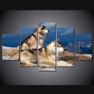 Snowy dogs - Animal 5 Panel Canvas Art Wall Decor