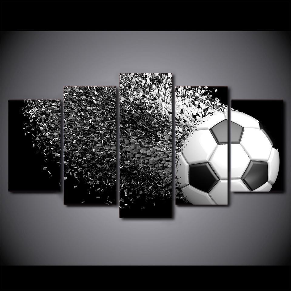 Soccer Ball Exploding Sport - 5 Panel Canvas Art Wall Decor Soccer Ball Exploding Sport - 5 Panel Canvas Art Wall Decor