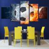 Soccer Ball Splash Fire - Sport 5 Panel Canvas Art Wall Decor