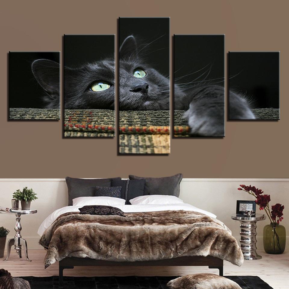 Soft Cuddly Grey Black Cat - Animal 5 Panel Canvas Art Wall Decor Soft Cuddly Grey Black Cat - Animal 5 Panel Canvas Art Wall Decor