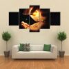 Solar System In Two Hands - Abstract 5 Panel Canvas Art Wall Decor