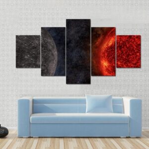 Solar System - Mercury - Space 5 Panel Canvas Art Wall Decor