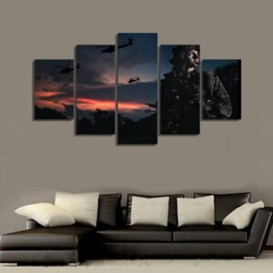 Soldier Field Camouflage Sunset - Army 5 Panel Canvas Art Wall Decor