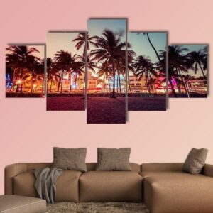 South Beach In Florida - Nature 5 Panel Canvas Art Wall Decor