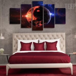 Space And Planet - Abstract 5 Panel Canvas Art Wall Decor