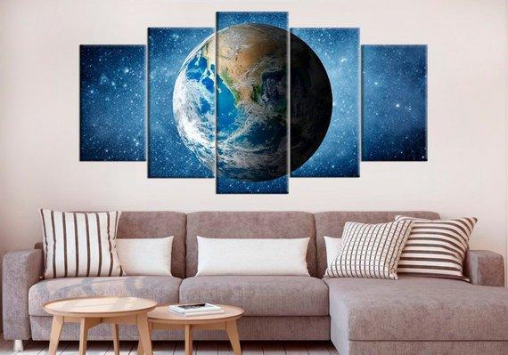 Space Planet Blue Earth - Space 5 Panel Canvas Art Wall Decor Space Planet Blue Earth - Space 5 Panel Canvas Art Wall Decor