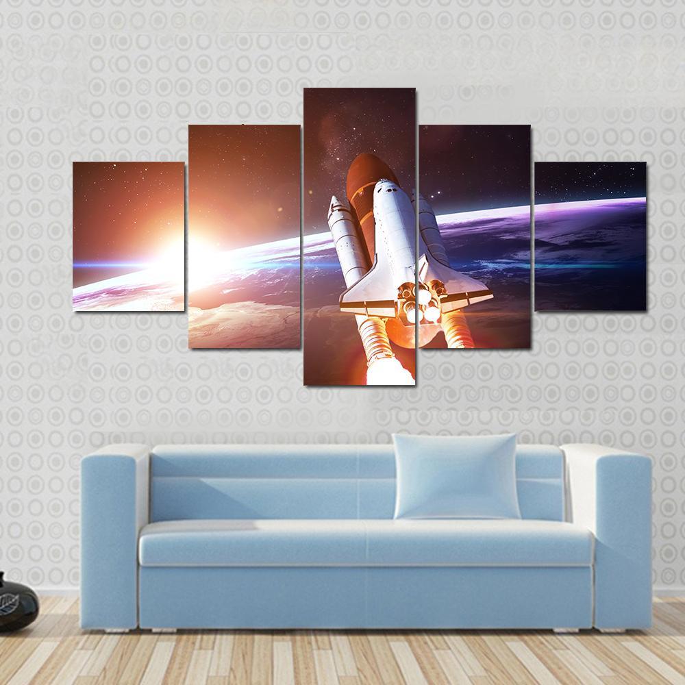 Space Shuttle Taking Off On A Mission - Space 5 Panel Canvas Art Wall Decor Space Shuttle Taking Off On A Mission - Space 5 Panel Canvas Art Wall Decor