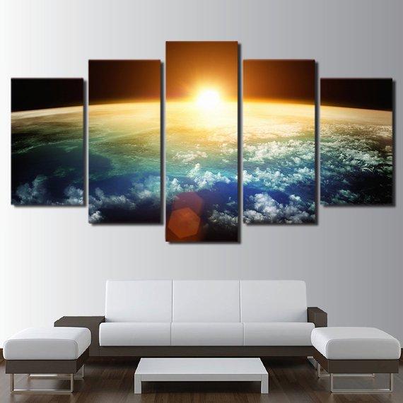 Space Sunrise - Nature 5 Panel Canvas Art Wall Decor Space Sunrise - Nature 5 Panel Canvas Art Wall Decor