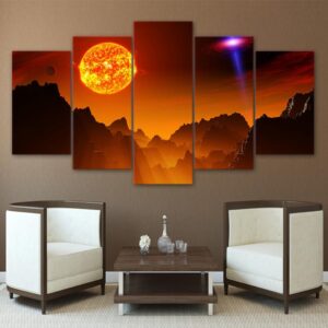 Space Sunset - Space 5 Panel Canvas Art Wall Decor