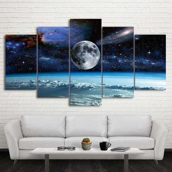 Space Universe Stars Earth - Space 5 Panel Canvas Art Wall Decor Space Universe Stars Earth - Space 5 Panel Canvas Art Wall Decor