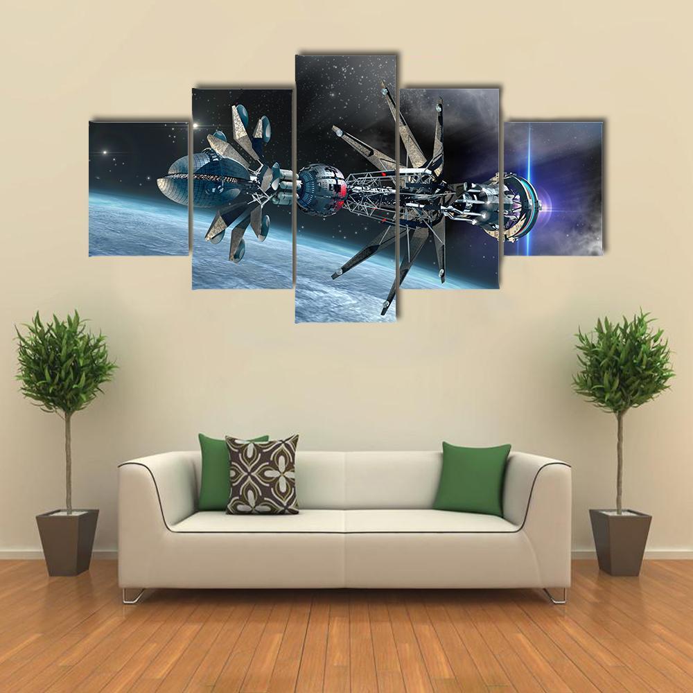 Spaceship With Warp Drive - Space 5 Panel Canvas Art Wall Decor Spaceship With Warp Drive - Space 5 Panel Canvas Art Wall Decor