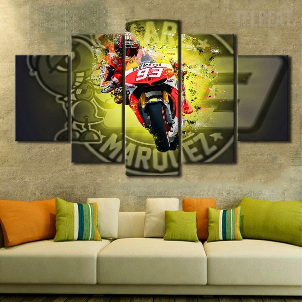 Spanish Genius Motogp Racer Marc Marquez In Action - Sport 5 Panel Canvas Art Wall Decor Spanish Genius Motogp Racer Marc Marquez In Action - Sport 5 Panel Canvas Art Wall Decor