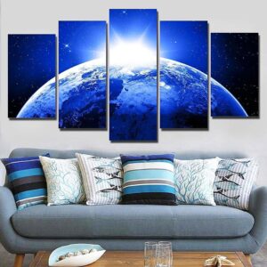 Sparkling Earth - Space Universe 5 Panel Canvas Art Wall Decor