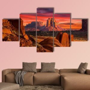 Spectacular Sunrise In Monument Valley - Nature 5 Panel Canvas Art Wall Decor