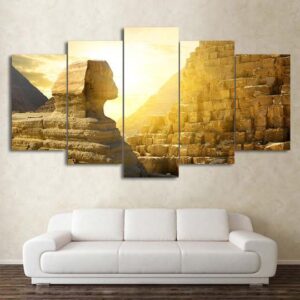 Sphinx And Pyramid Giza Egypt - Nature 5 Panel Canvas Art Wall Decor