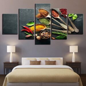 Spices Garlic And Chili Food - Kitchen 5 Panel Canvas Art Wall Decor
