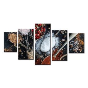 Spices In Spoons - Kitchen 5 Panel Canvas Art Wall Decor