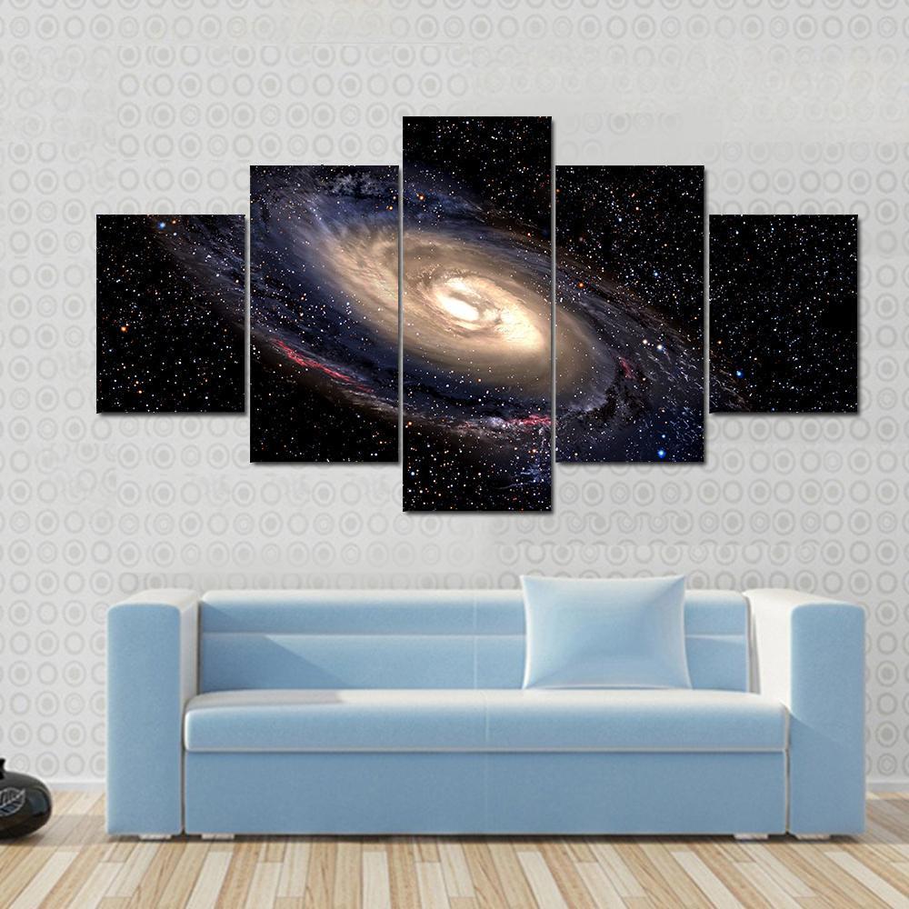 Spiral Galaxy In Deep Space With Star Field - Space 5 Panel Canvas Art Wall Decor Spiral Galaxy In Deep Space With Star Field - Space 5 Panel Canvas Art Wall Decor