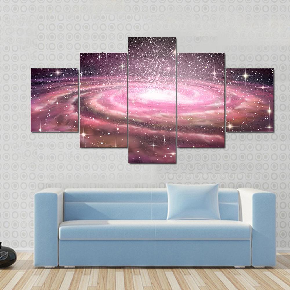 Spiral Galaxy In Deep - Space 5 Panel Canvas Art Wall Decor Spiral Galaxy In Deep - Space 5 Panel Canvas Art Wall Decor