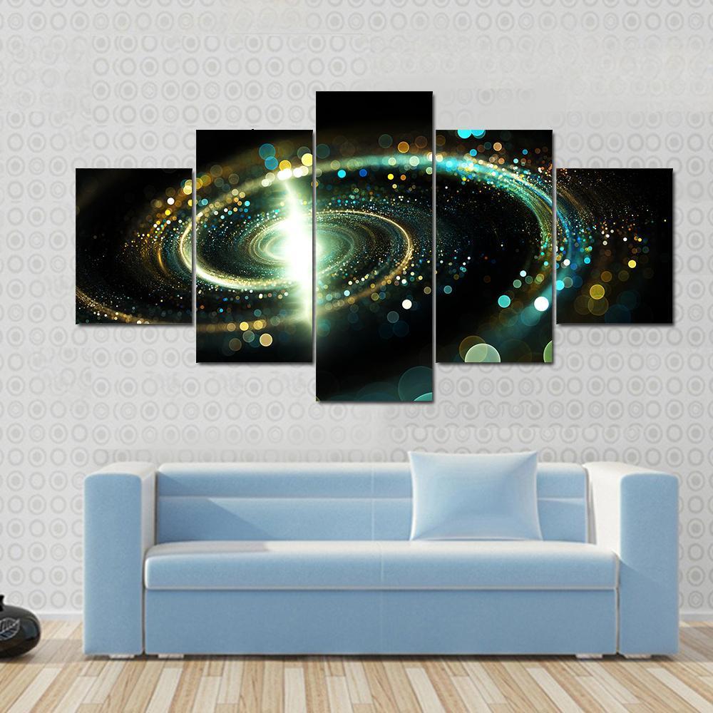 Spiral Galaxy Representation Via Lights - Space 5 Panel Canvas Art Wall Decor Spiral Galaxy Representation Via Lights - Space 5 Panel Canvas Art Wall Decor