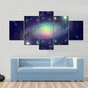 Spiral Galaxy Surrounded By Stars - Space 5 Panel Canvas Art Wall Decor
