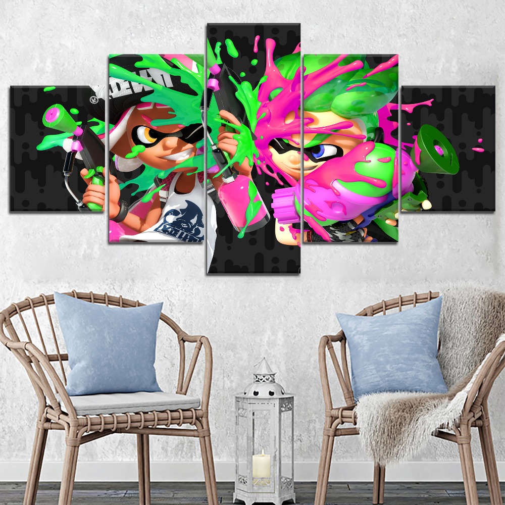 Splatoon 2 Colorful Characters Gaming - 5 Panel Canvas Art Wall Decor Splatoon 2 Colorful Characters Gaming - 5 Panel Canvas Art Wall Decor