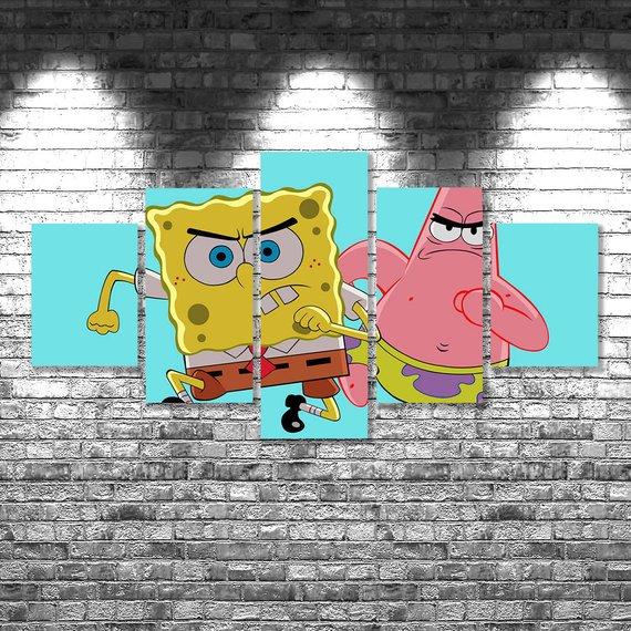 Spongebob - Anime 5 Panel Canvas Art Wall Decor Spongebob - Anime 5 Panel Canvas Art Wall Decor