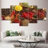 Spoon Grains Spices Peppers Kitchen Theme - Kitchen 5 Panel Canvas Art Wall Decor
