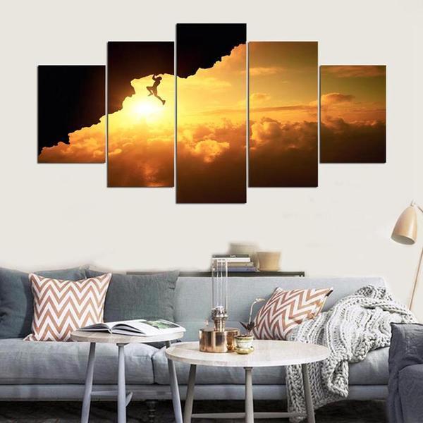 Sports Rock Climbing Sunset - Sport 5 Panel Canvas Art Wall Decor Sports Rock Climbing Sunset - Sport 5 Panel Canvas Art Wall Decor