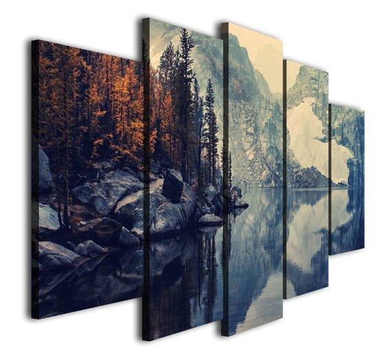 Spring Lake Mountain Landscape - Nature 5 Panel Canvas Art Wall Decor Spring Lake Mountain Landscape - Nature 5 Panel Canvas Art Wall Decor