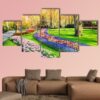 Spring Landscape With Multicolor Tulips - Nature 5 Panel Canvas Art Wall Decor