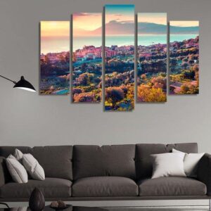 Spring Sunset Solanto Village Mediterranean Province Palermo Sicily - Nature 5 Panel Canvas Art Wall Decor