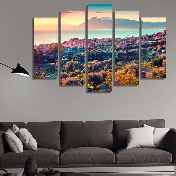 Spring Sunset Solanto Village Mediterranean Province Palermo Sicily - Nature 5 Panel Canvas Art Wall Decor Spring Sunset Solanto Village Mediterranean Province Palermo Sicily - Nature 5 Panel Canvas Art Wall Decor