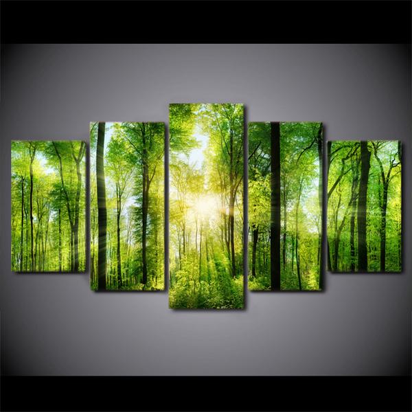 Spring Verdurous Forest - Nature 5 Panel Canvas Art Wall Decor Spring Verdurous Forest - Nature 5 Panel Canvas Art Wall Decor