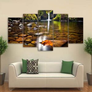 Spring Waterfall - Nature 5 Panel Canvas Art Wall Decor