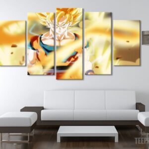 Ssj Fighting - Anime 5 Panel Canvas Art Wall Decor