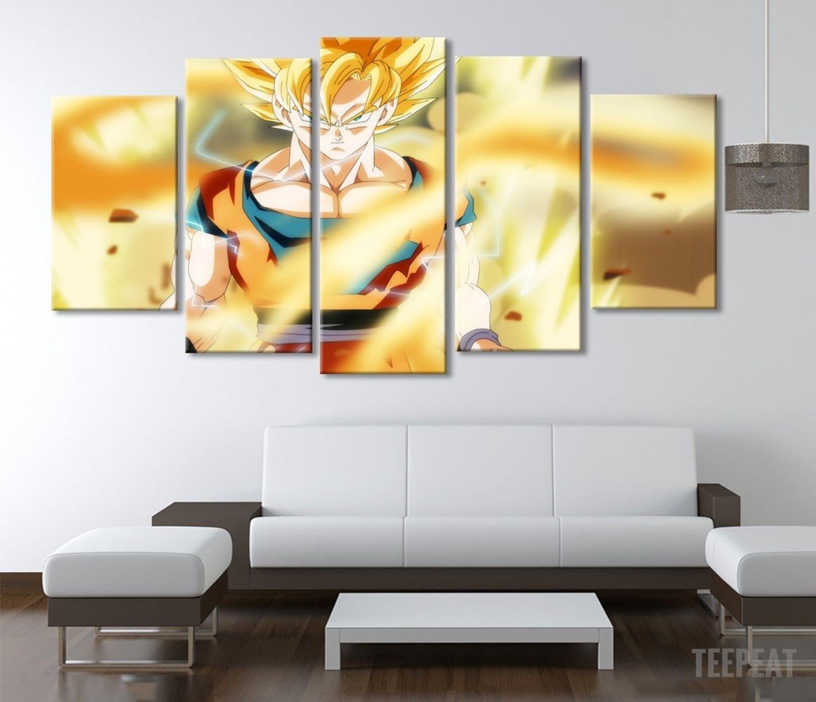 Ssj Fighting - Anime 5 Panel Canvas Art Wall Decor Ssj Fighting - Anime 5 Panel Canvas Art Wall Decor