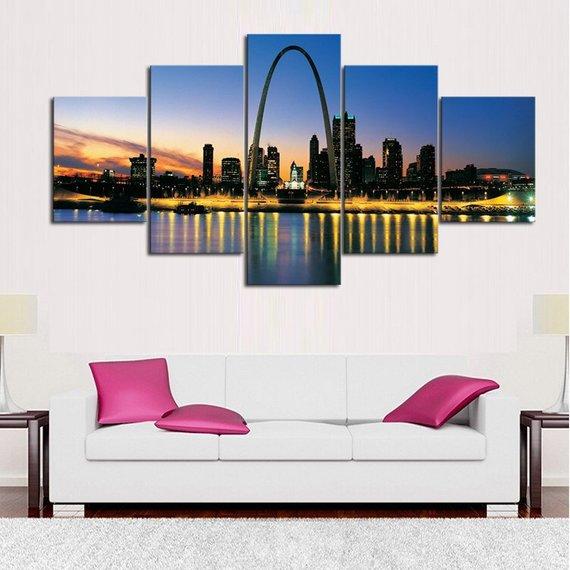 St Louis Sunset - Nature 5 Panel Canvas Art Wall Decor St Louis Sunset - Nature 5 Panel Canvas Art Wall Decor